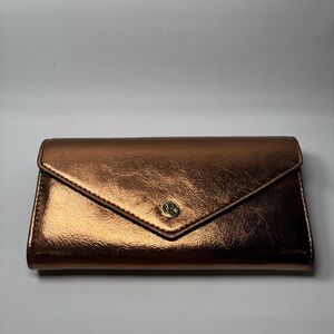 Metallic Bronze Envelope Clutch Wallet - Michael Kors Mocha